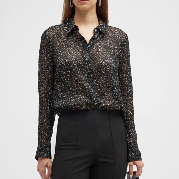 NWT Theory Chevron Burnout Button Silk Viscose Sheer Blouse Top - Picture 1 of 15